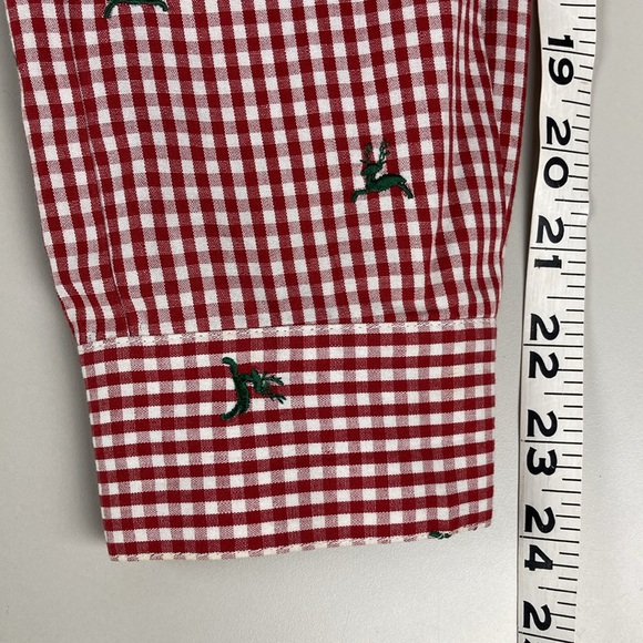 h. moser Salzberg Red Gingham Reindeer Button Front Shirt, Size EU 42/L - Picture 9 of 12